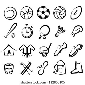 sports equipment set, isolated vector icons