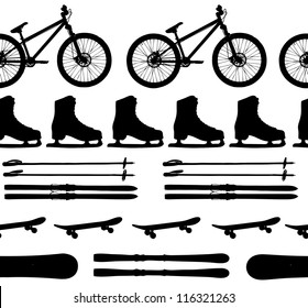 sports Equipment silhouette seamless pattern vector illustration