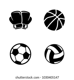 Sports Equipment. Simple Related Vector Icons Set for Video, Mobile Apps, Web Sites, Print Projects and Your Design. Black Flat Illustration on White Background.