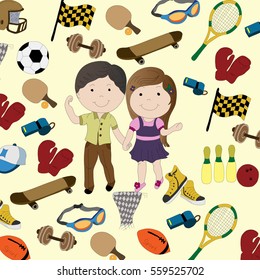 sports equipment: skateboards, bowling balls, rackets, whistle, cap, Boxing gloves