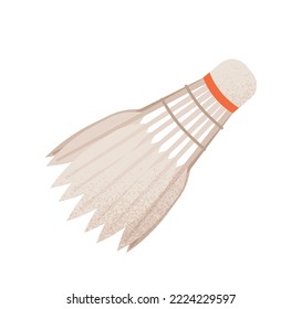 Sports equipment sticker. Icon with bird feather shuttlecock with tip for playing tannis or badminton. Sports game and physical activity. Cartoon flat vector illustration isolated on white background