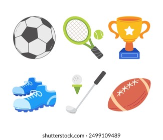 Conjunto de iconos de Vector de equipos deportivos. Pelotas para fútbol, baloncesto, voleibol, rugby, fútbol, tenis, golf