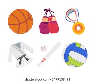 Conjunto de iconos de Vector de equipos deportivos. Pelotas para fútbol, baloncesto, voleibol, rugby, fútbol, tenis, golf