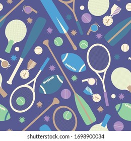 Sports equipment vector repeat pattern. Great for scrapbooking, wrapping, home decor, kids.