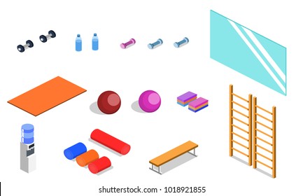 Sports equipment for yoga and pilates isometric vector illustration 3D