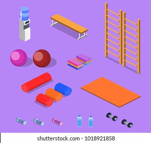 Sports equipment for yoga and pilates isometric vector illustration 3D