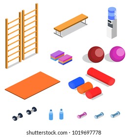 Sports equipment for yoga and pilates isometric vector illustration 3D