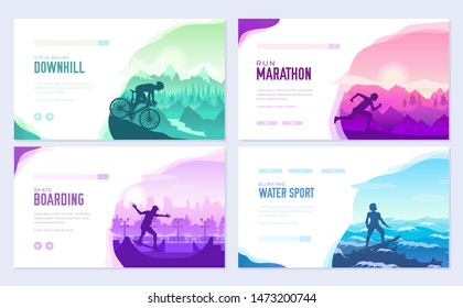 Sports are everywhere. Bike, skate, run, surf, race and win. Motivational posters and covers. Sport in us and among us advertising, body runner sprinter active bike,  wellness, race, lifestyle health