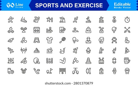 Sports And Exercise Line Icon Set – Professional Minimal Modern Collection With Unique Editable Pixel Perfect Designs For Dynamic Fitness Activities And Athletic Themes