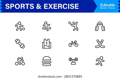 Sports And Exercise Line Icon Set – Professional Minimal Modern Collection With Unique Editable Pixel Perfect Designs For Dynamic Fitness Activities And Athletic Themes