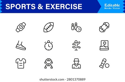 Sports And Exercise Line Icon Set – Professional Minimal Modern Collection With Unique Editable Pixel Perfect Designs For Dynamic Fitness Activities And Athletic Themes