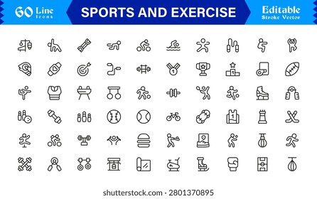 Sports And Exercise Line Icon Set – Professional Minimal Modern Collection With Unique Editable Pixel Perfect Designs For Dynamic Fitness Activities And Athletic Themes