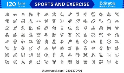 Sports And Exercise Line Icon Set – Professional Minimal Modern Collection With Unique Editable Pixel Perfect Designs For Dynamic Fitness Activities And Athletic Themes