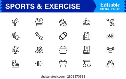 Sports And Exercise Line Icon Set – Professional Minimal Modern Collection With Unique Editable Pixel Perfect Designs For Dynamic Fitness Activities And Athletic Themes