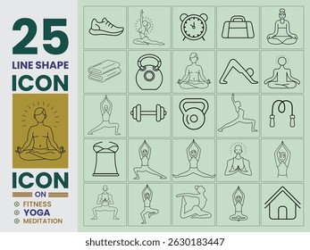 Sports and exercise vector line icon set. Sport, gym, running, yoga, relaxation, fitness, exercise, icon set for lifestyle. Editable set of yoga vector icons shape. Yoga and meditation icon set.