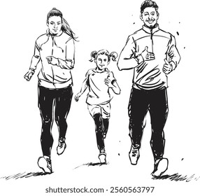 Sports Family Running - illustrations Sketch drawing