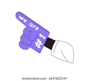 Sports fan foam glove icon. Person hand with finger up and number one to support his team at match. Figure 1 on accessory to encourage, cheer. Flat isolated vector illustration on white background