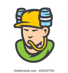 Sports fan Man with drum and beer helmet Vector Cartoon illustration.