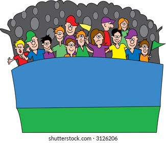 Sports fans yelling in an outdoor stadium