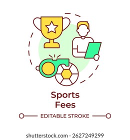 Sports fee multi color concept icon. Pe teacher, school coach. Achievement, competition. Round shape line illustration. Abstract idea. Graphic design. Easy to use in article, infographic