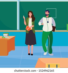 sports and female teachers in the classroom characters vector illustration design