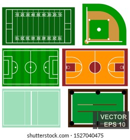 Sports fields and courts. Football, basketball, baseball. Playground. For your design.