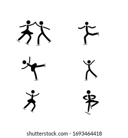 Sports. Figure skating set icon. Silhouette figures skate. Logo professional sports dance on ice. Monochrome template for poster, logo. Design element. Vector illustration