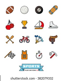 Sports filled line icons vector set 2. Collection of color symbols on white background