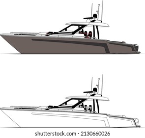  Sports and Fishing Boat line art Illustration