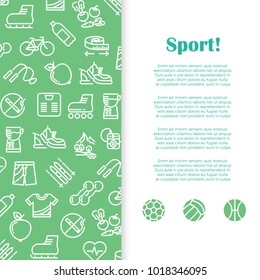 Sports and fitness banner template with line icons. Sport banner, training activity vector illustration