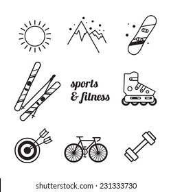 Sports And Fitness Icon. Winter Sports And Summer Sports. Indoor And Outdoor. Modern Outline Design