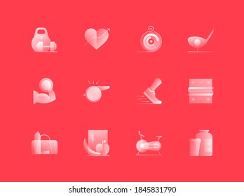 Sports   Fitness related spot illustrations for branding  web design  presentation  logo  banners  Clean gradient icons set and thin lines   flat shapes  Pure transparency effect color background