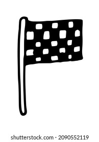sports flag in a cage. Vector flag with chessboard pattern, flag with black and white checkered pattern with black isolated line on white for design template