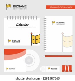 Sports Flag Logo, Calendar Template, CD Cover, Diary and USB Brand Stationary Package Design Vector Template