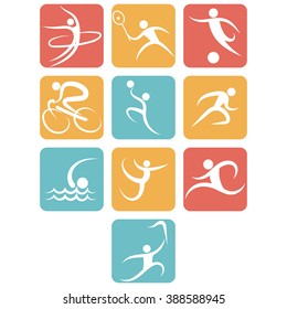 Sports flat icon set. Summer games. Stock vector.