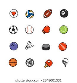 Sports Flat Line Icons Set vector illustration.