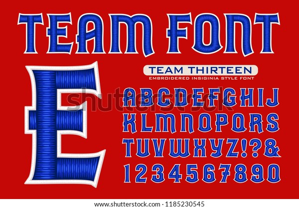 スポーツのフォントのアルファベットで 刺繍 が施された記号の効果があります このチームのユニフォームスタイルの文字は スポーツチームのロゴ ウェブサイト 印刷物に最適です のベクター画像素材 ロイヤリティ フリー