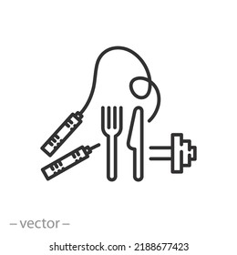 icono de comida deportiva, nutrición de la salud, concepto de cocina de ajuste, símbolo web de línea delgada sobre fondo blanco - ilustración vectorial de trazo editable eps10