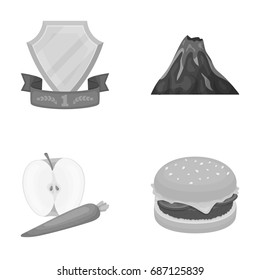 sports, food and other monochrome icon in cartoon style. travel, fast food icons in set collection.
