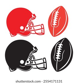 Sports football Helmet and Ball vector illustration with black versions