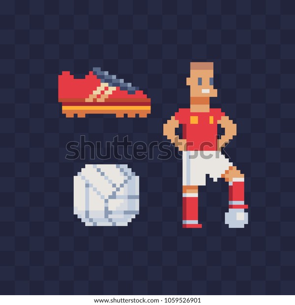 Sports Football Pixel Art Icons Red Stock Vector (Royalty