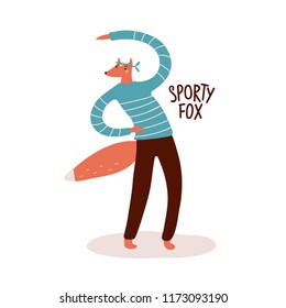  Sports fox does gymnastics. Vector illustration. Isolated.