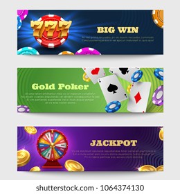 Sports Gambling Banners With Lottery Machine, Fortune Wheel Golden Coins Money Vector Set. Casino Luck Banner With Money, Fortune And Lottery Illustration