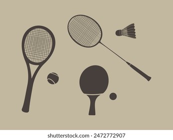 sports game illustration. badminton, tennis and ping pong