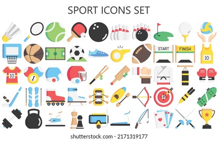 Sports and game multi color icons set, Contains such soccer, baseball, basketball, boxing and more. Used for modern concepts, web, UI, UX kit and applications. vector EPS 10 ready to convert to SVG. svg