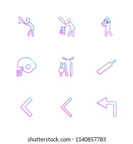 Sports  games  atheletes  arrows  left  right  up  down  cricket   football  tennis  bails  ball  wicket  halmet  icon vector design  flat  collection style creative  icons