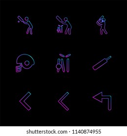 Sports  games  atheletes  arrows  left  right  up  down  cricket   football  tennis  bails  ball  wicket  halmet  icon vector design  flat  collection style creative  icons