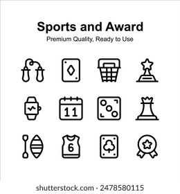 Sports, games and awards icons set, ready to use vectors