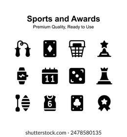 Sports, games and awards icons set, ready to use vectors