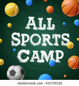 Sports games camp, themed camp poster, vector illustration.
